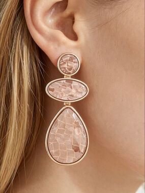 Fashion Jewelry Gold-Tone Pink Mosaic Drop Earrings 2"